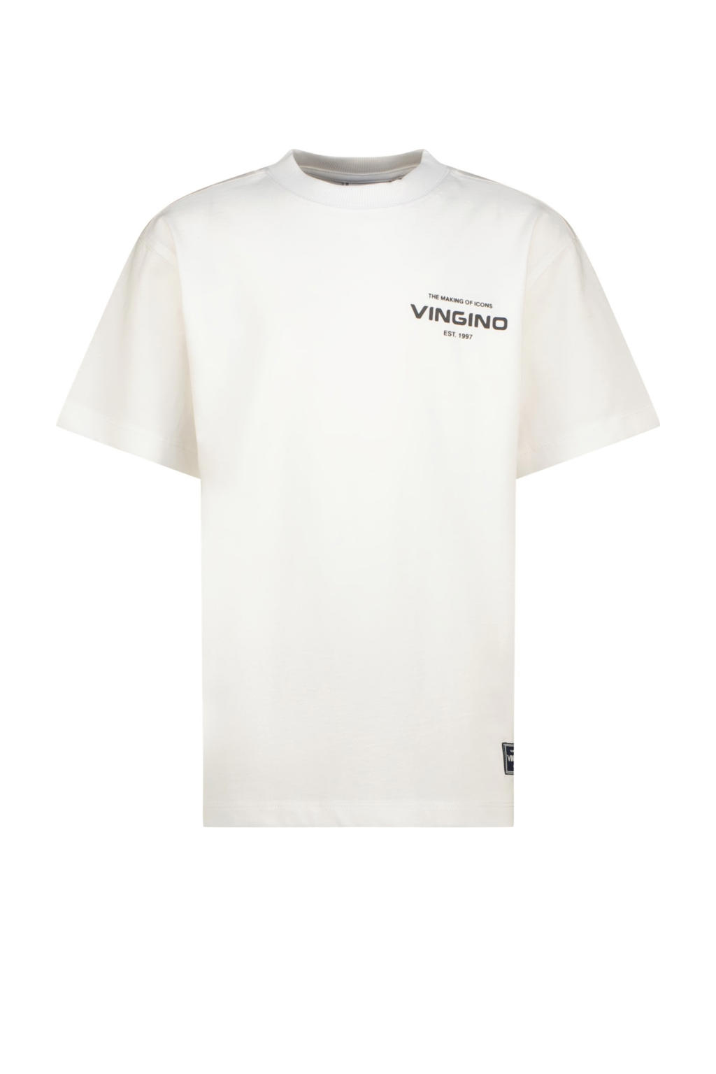 Witte jongens Vingino T-shirt van katoen met effen, korte mouwen en ronde hals