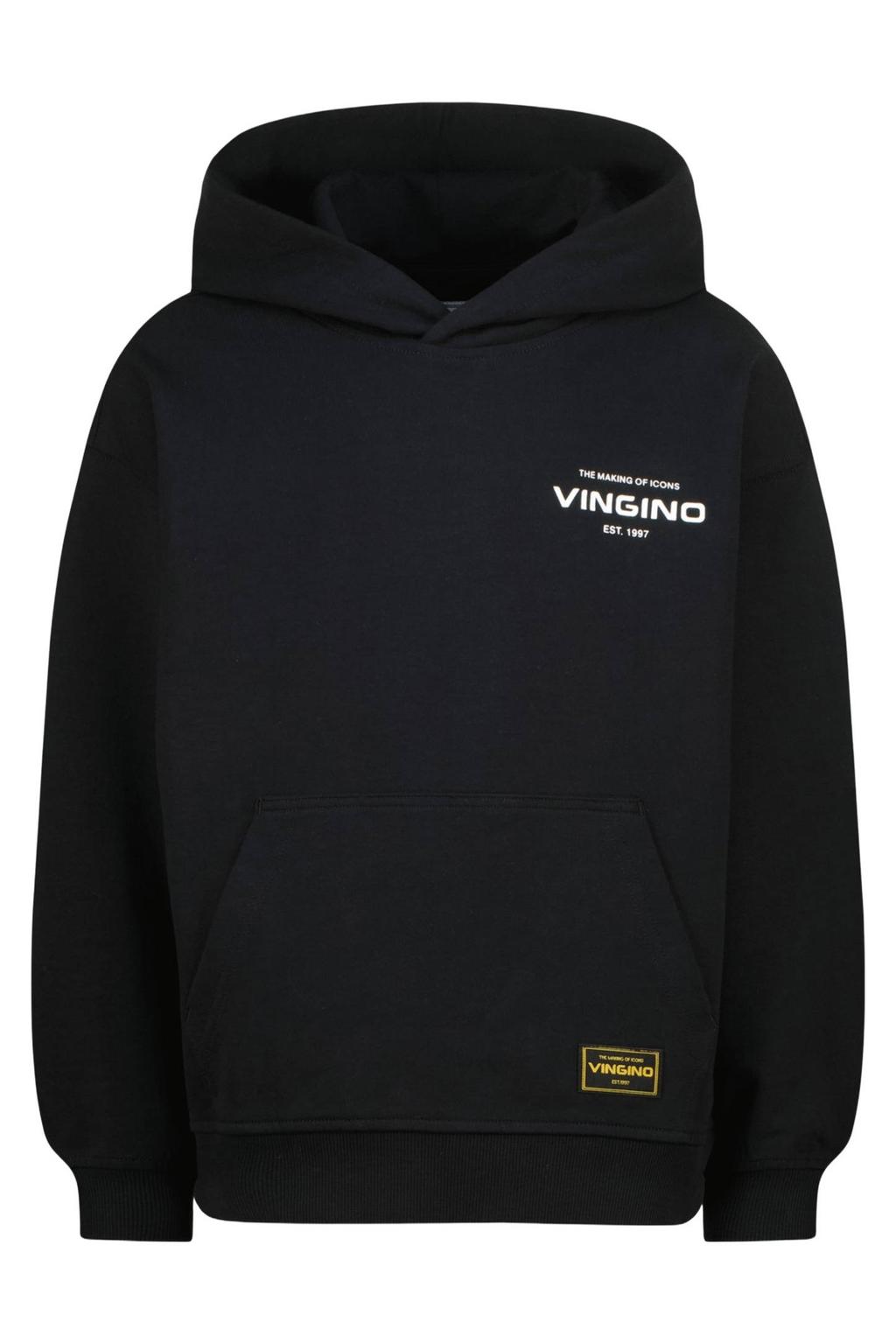 Zwarte jongens Vingino hoodie van sweat materiaal met effen, lange mouwen en capuchon