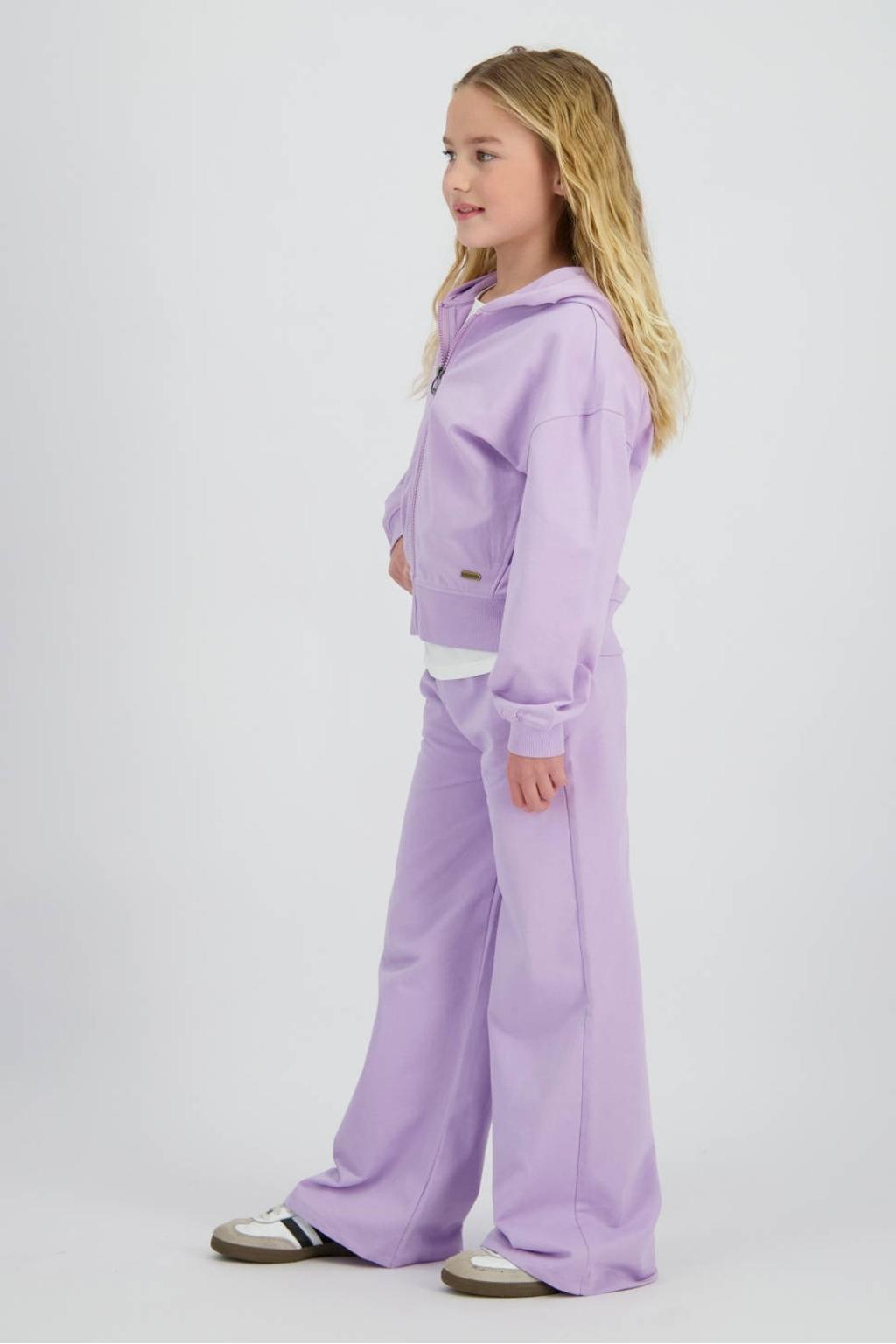 Lilakleurige meisjes Vingino sweatvest van polyester met effen, korte mouwen, capuchon, ritssluiting en geribde boorden