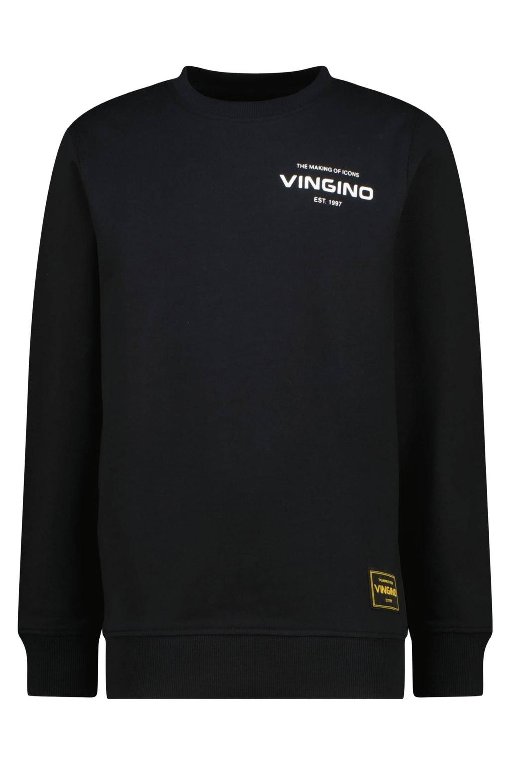 Zwarte jongens Vingino sweater met effen, lange mouwen, ronde hals en geribde boorden