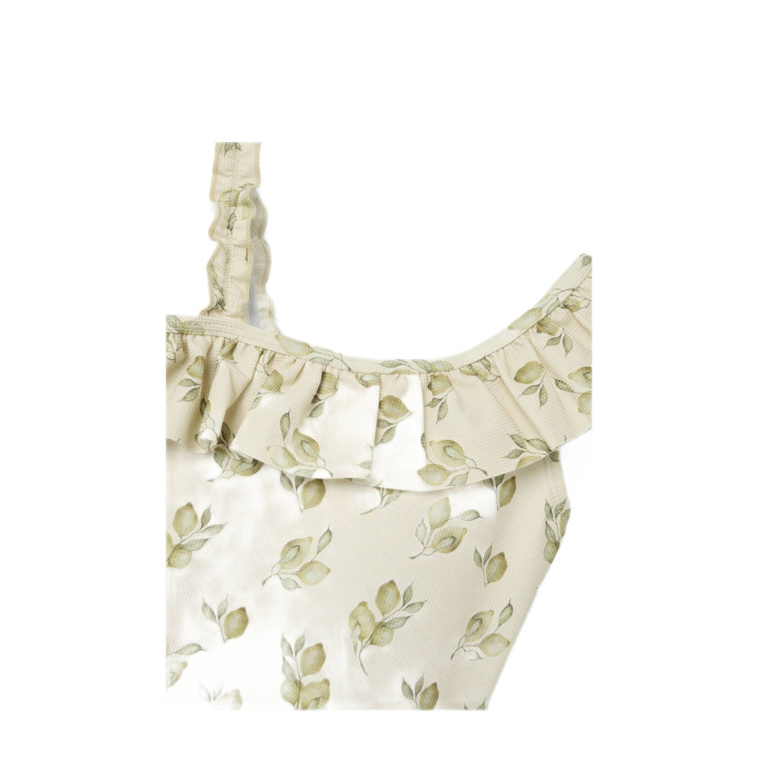 LIL' ATELIER MINI badpak NMFFLORIA met ruches offwhite groen