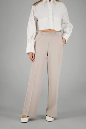 wide leg regular waist broek zand