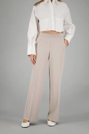 wide leg regular waist broek zand