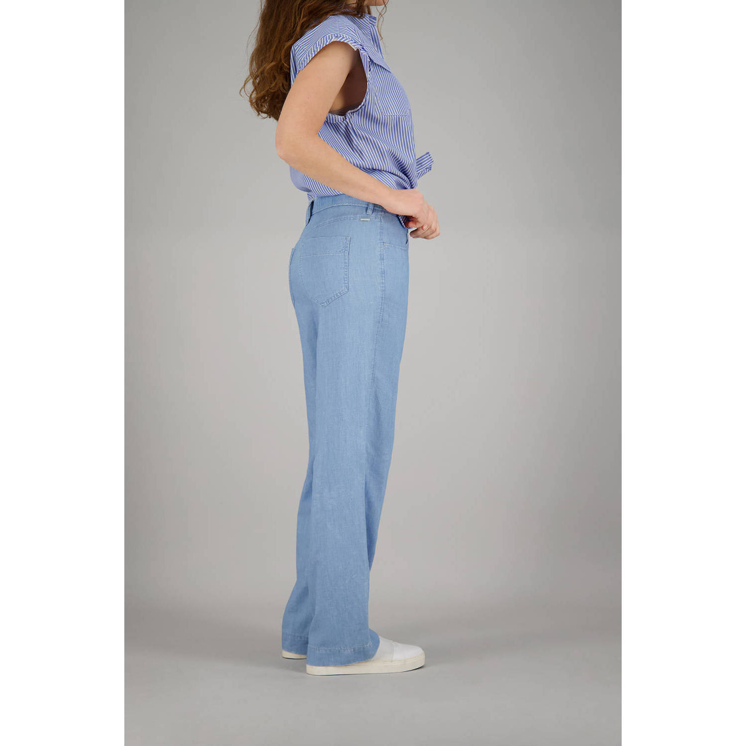 gardeur wide leg regular waist broek light blue denim