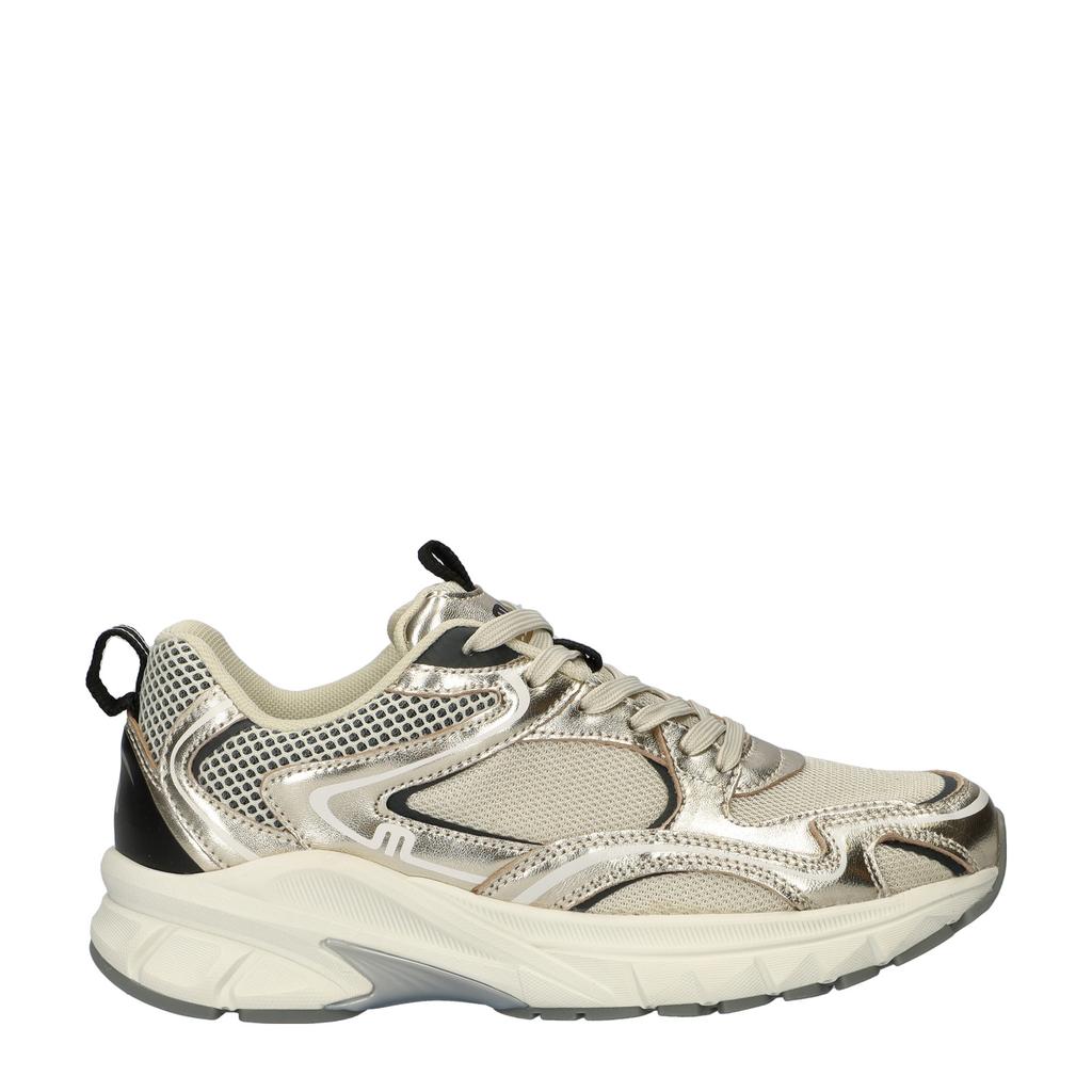Gouden dames Maruti Novi chunky leren sneakers van textiel met veters