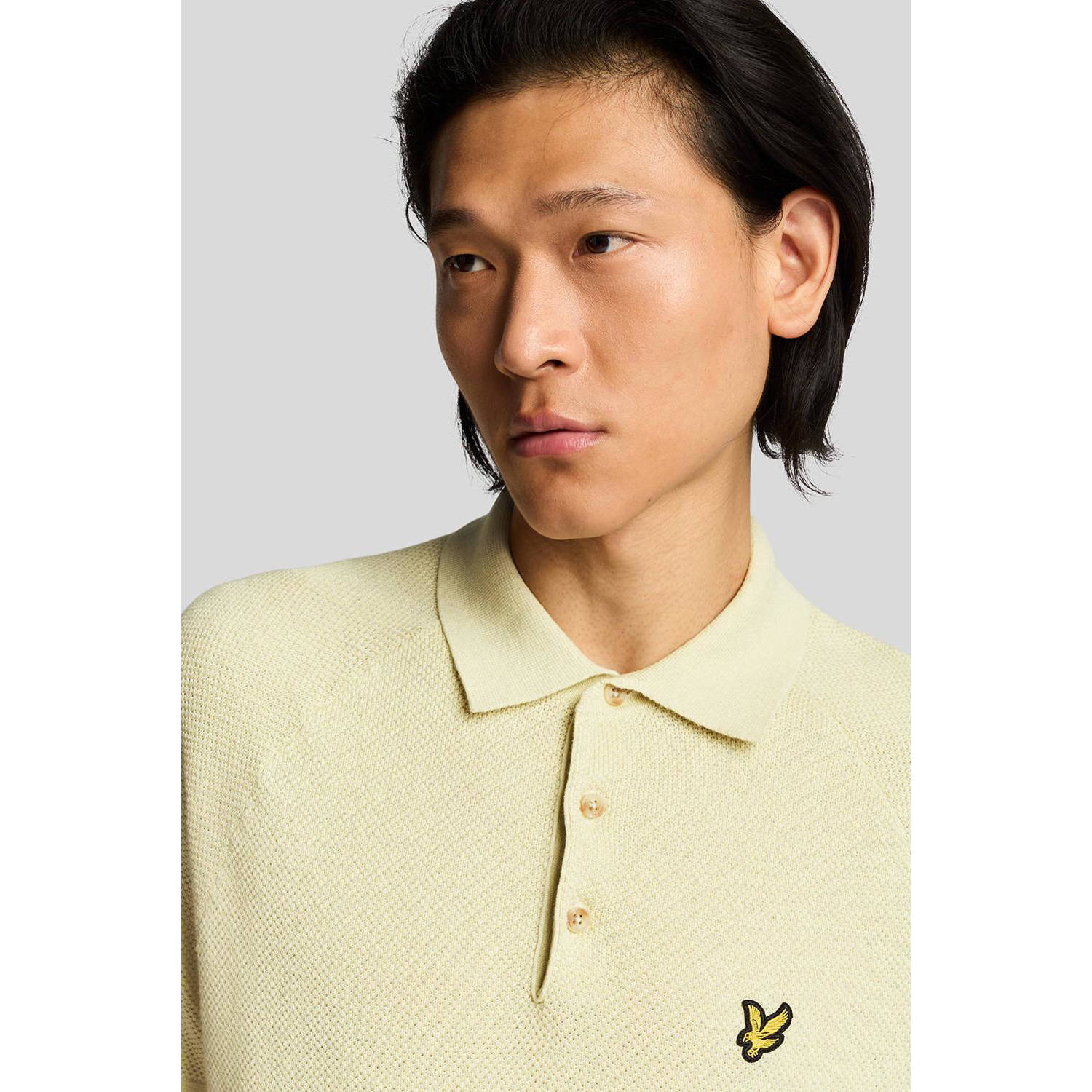 Lyle & Scott regular polo gebreid lichtgeel