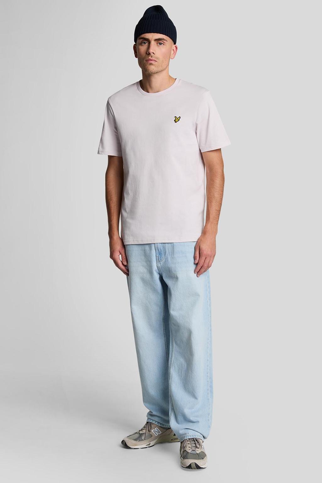 Lilakleurige heren Lyle & Scott T-shirt van katoen met effen, korte mouwen en ronde hals