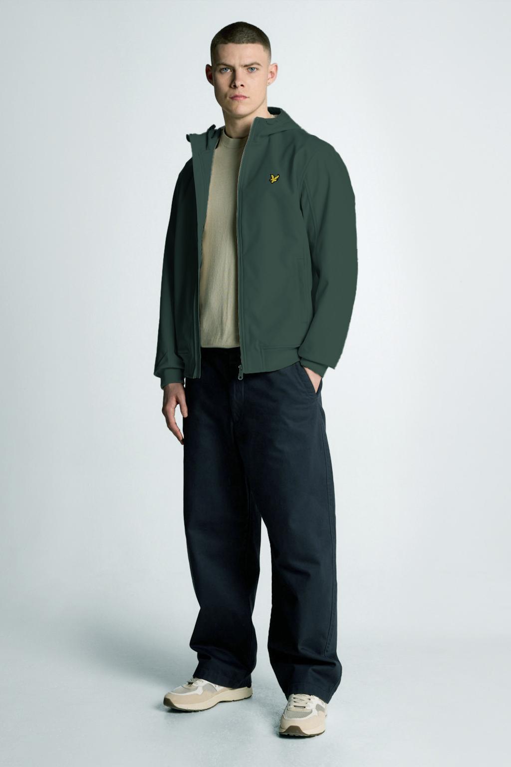 Groene heren Lyle & Scott softshell jas van polyester met effen, lange mouwen, capuchon en ritssluiting
