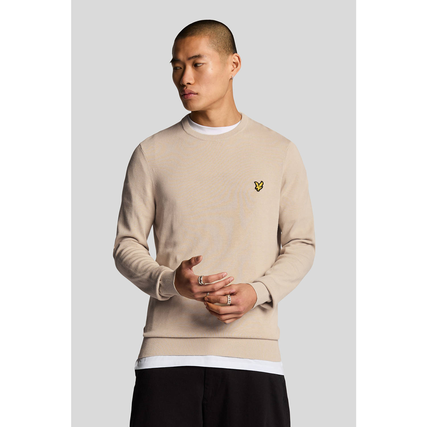 Lyle & Scott pullover fijn gebreid beige