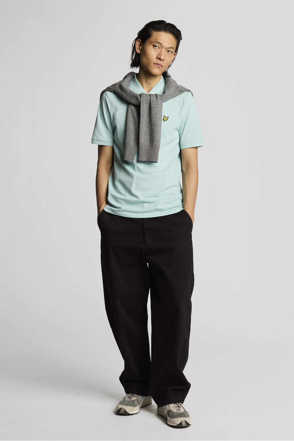 Blauwe heren Lyle & Scott regular polo van katoen met effen, korte mouwen, klassieke kraag en knoopsluiting