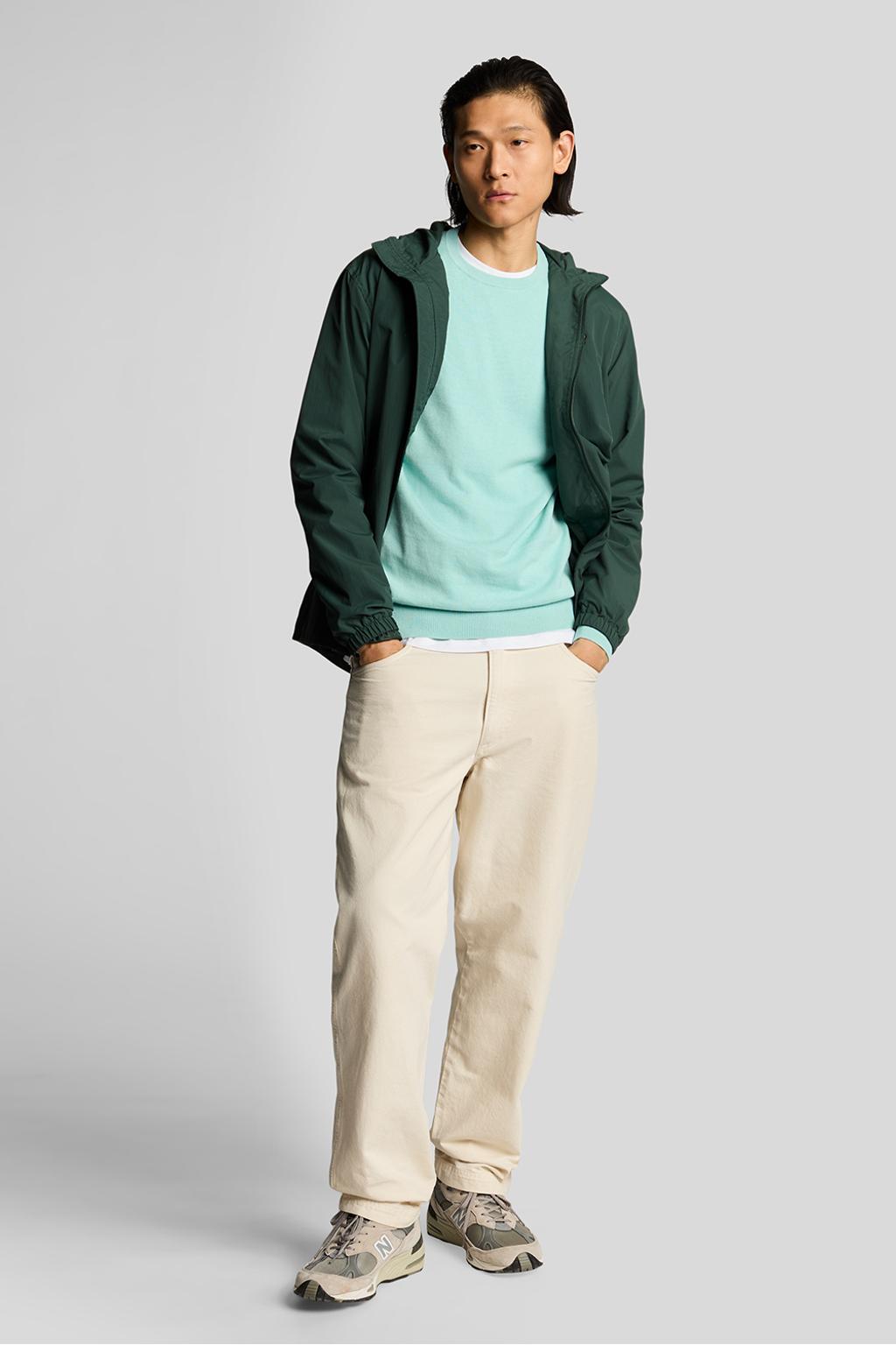Mintgroene heren Lyle & Scott pullover fijn gebreid van katoen met logo dessin, lange mouwen en ronde hals