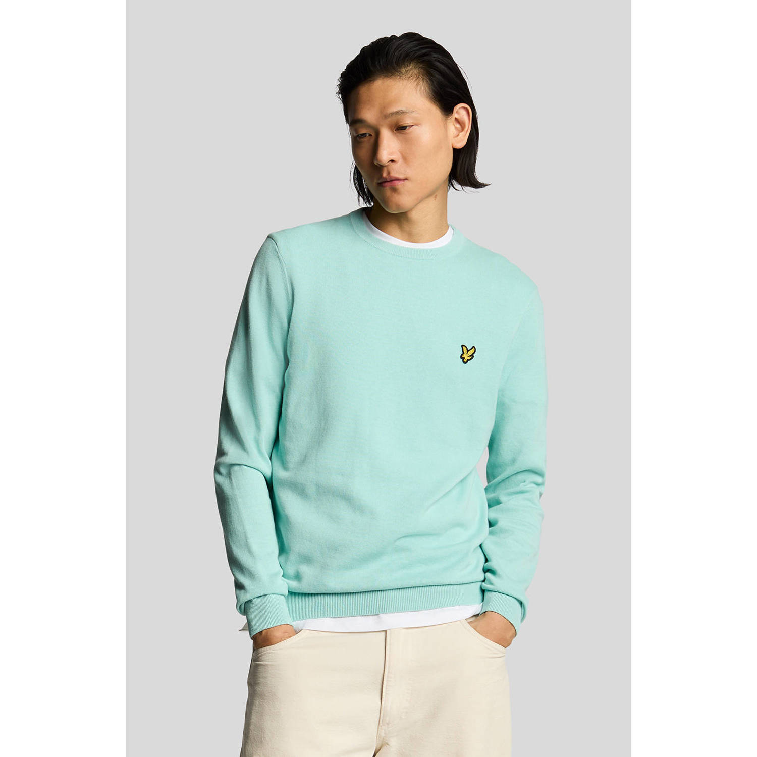 Lyle & Scott pullover fijn gebreid mintgroen