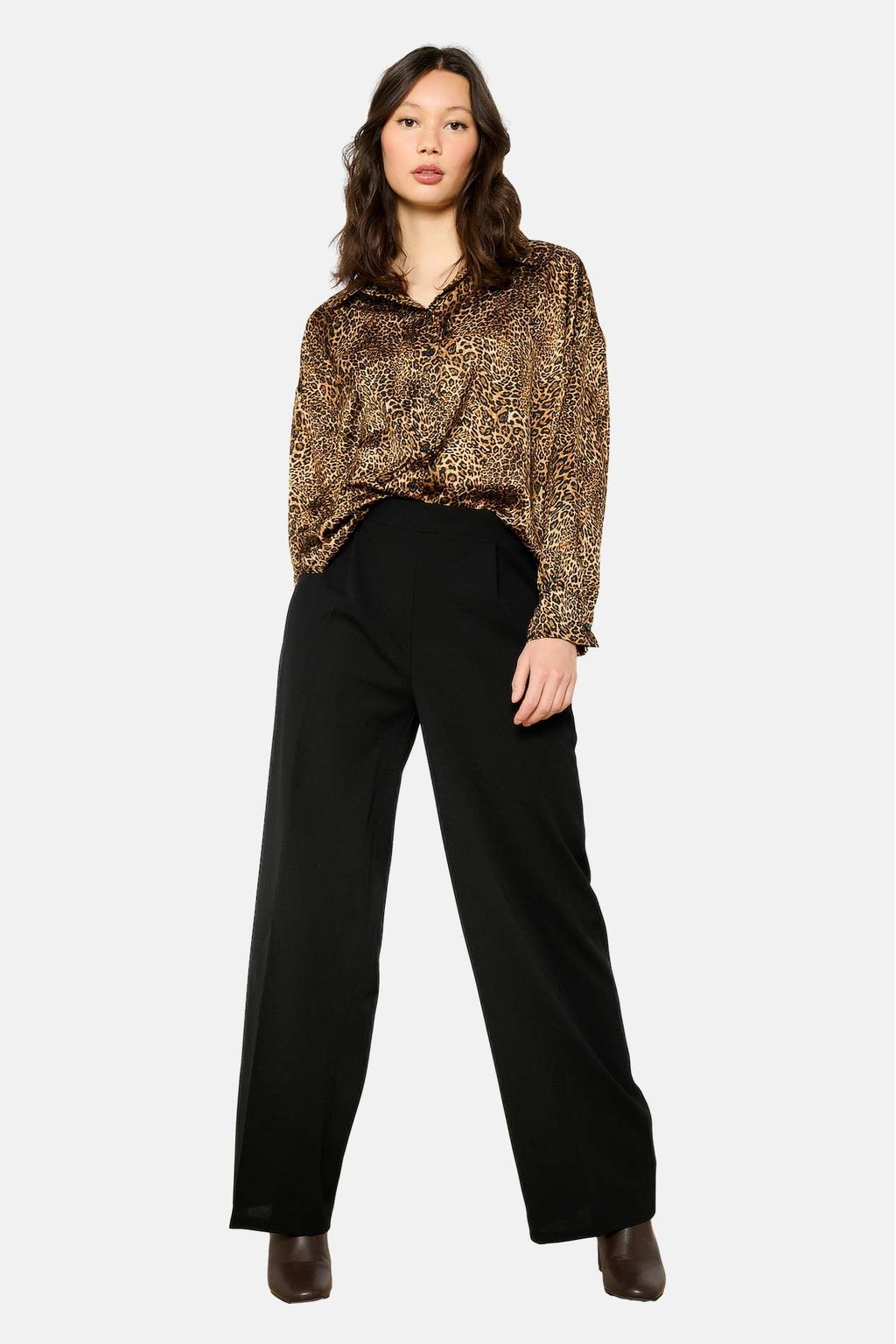 Zwarte dames LOLALIZA wide leg regular waist broek met effen