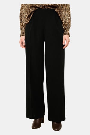 wide leg regular waist broek zwart