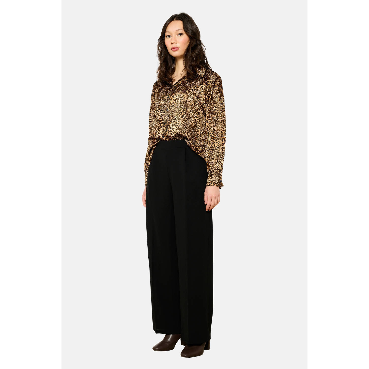 LOLALIZA wide leg regular waist broek zwart