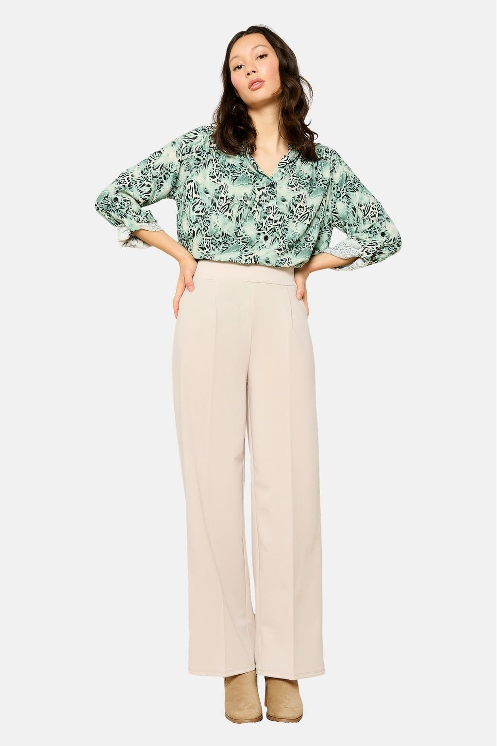 Beige dames LOLALIZA wide leg regular waist broek met effen