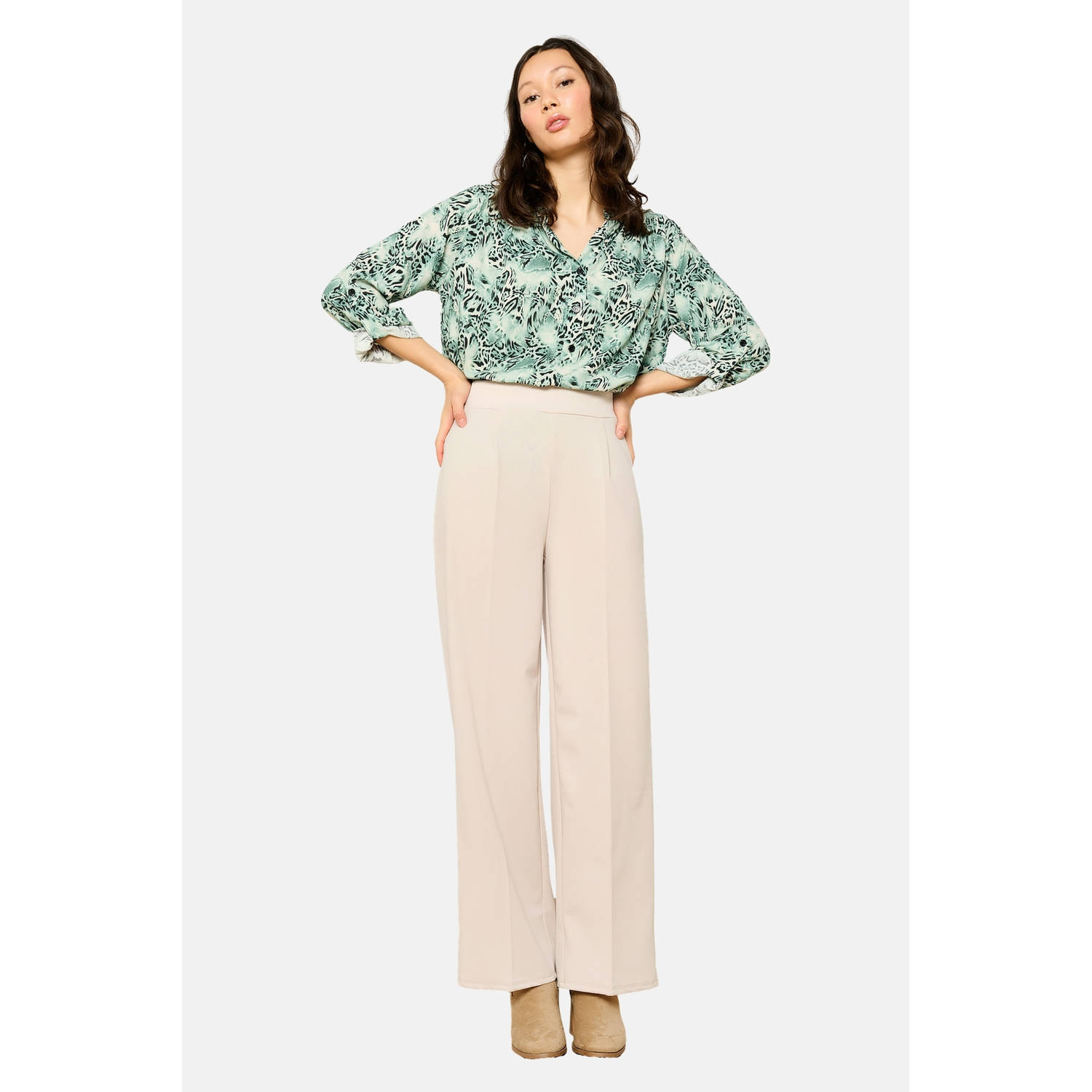 LOLALIZA wide leg regular waist broek beige