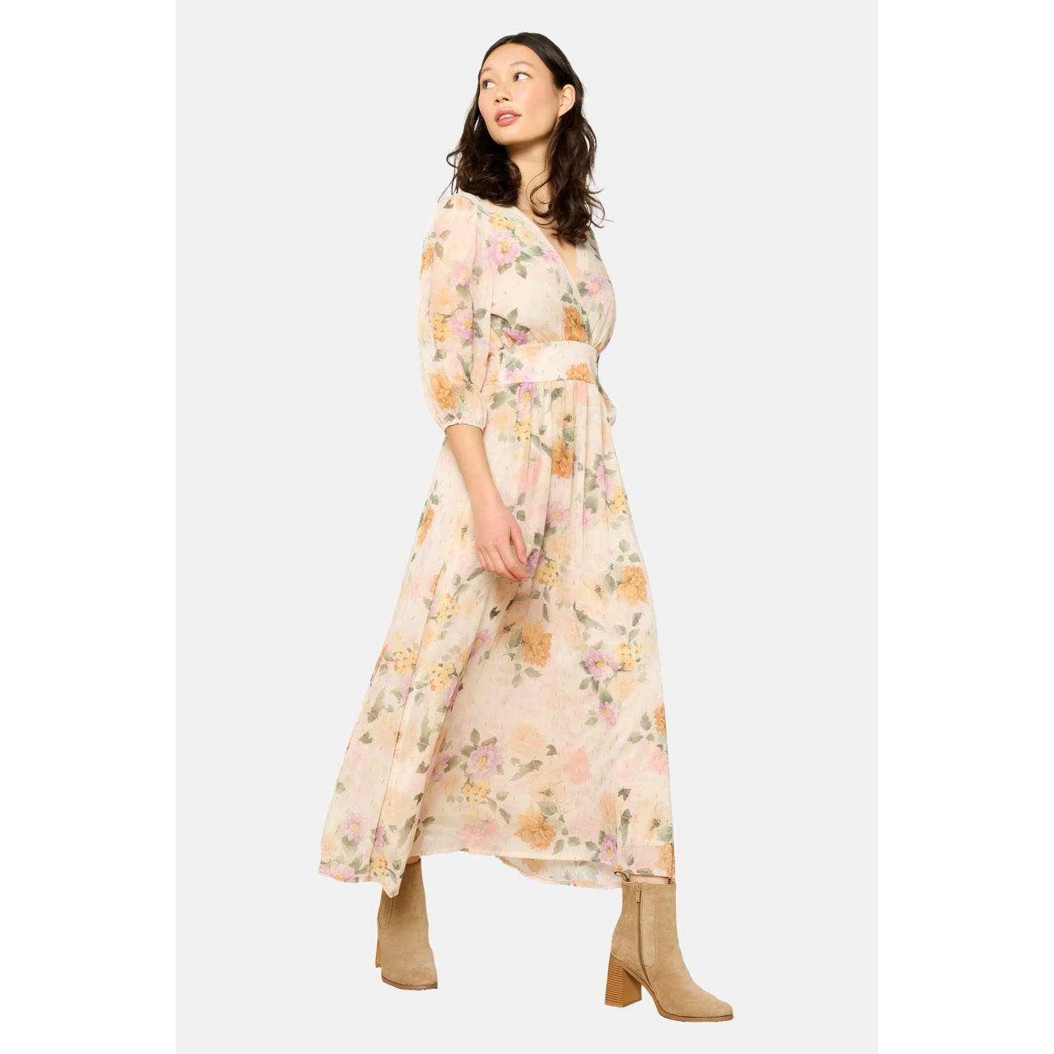 LOLALIZA midi jurk met glitter ecru