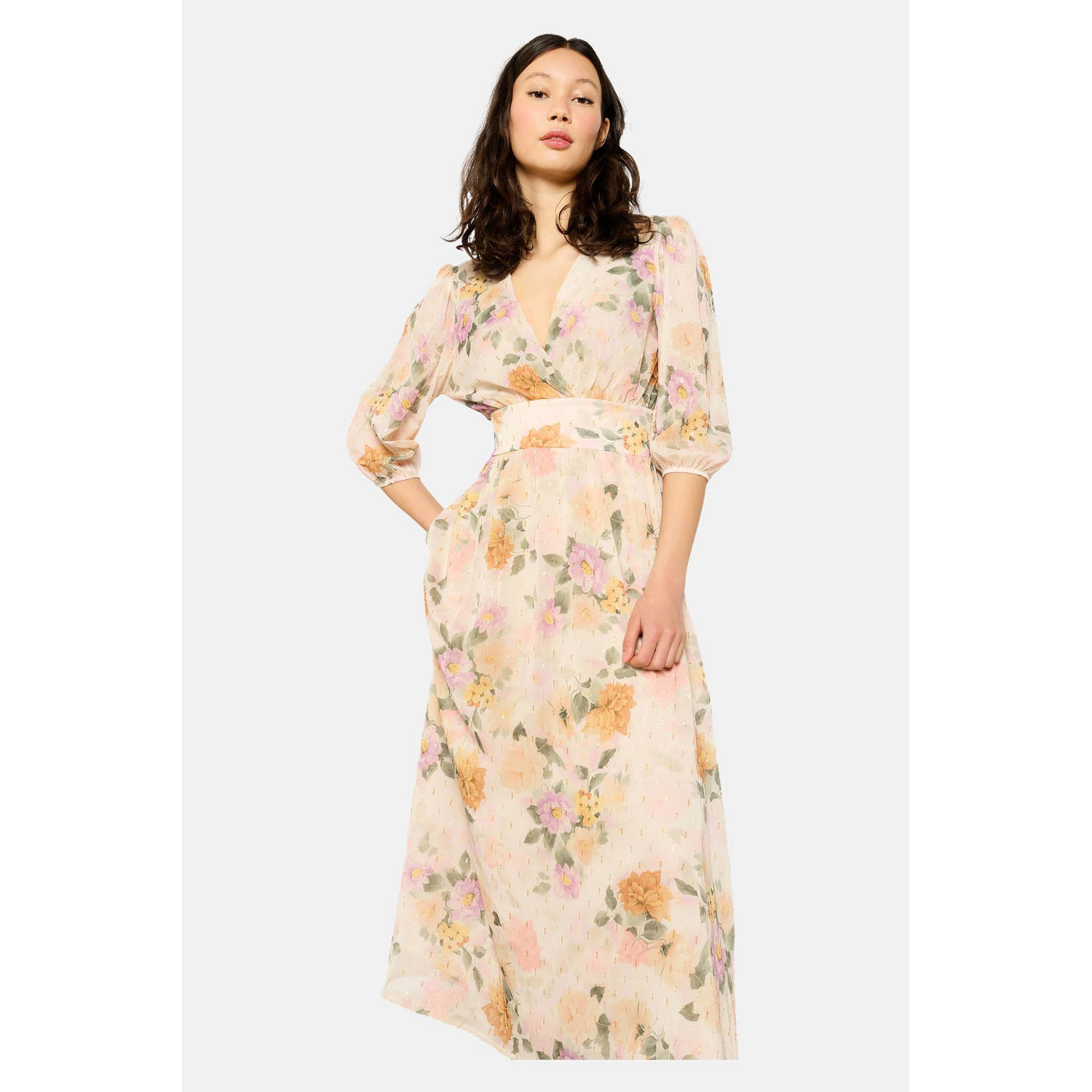 LOLALIZA midi jurk met glitter ecru