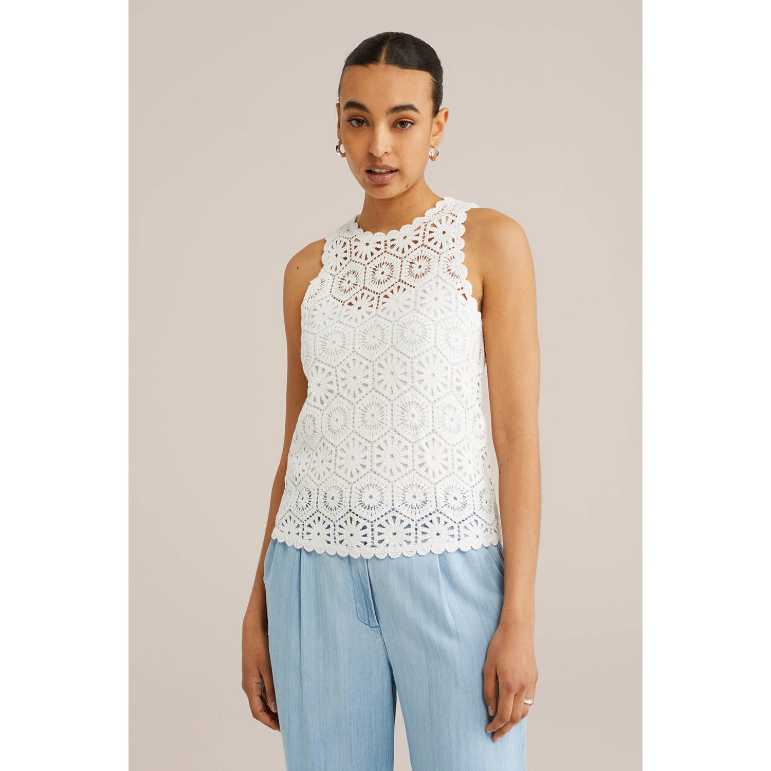 WE Fashion mouwloze top wit crochet