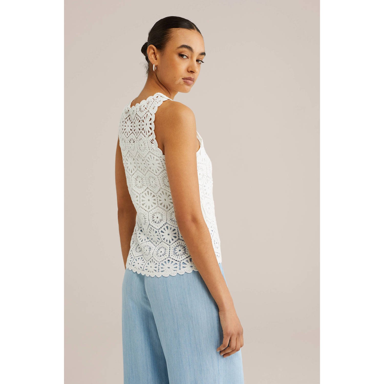WE Fashion mouwloze top wit crochet