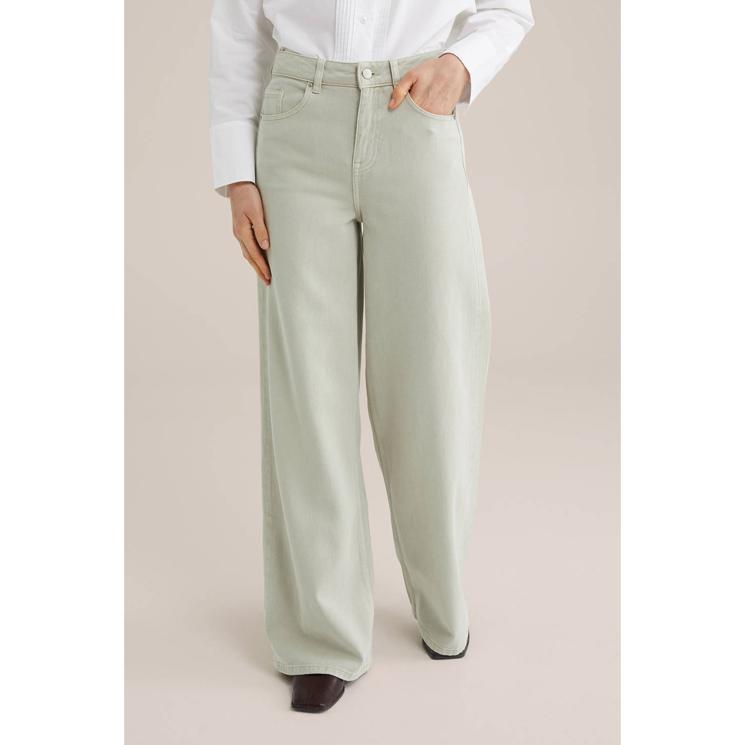 WE Fashion WE STUDIO high waist wide leg jeans lichtgrijs