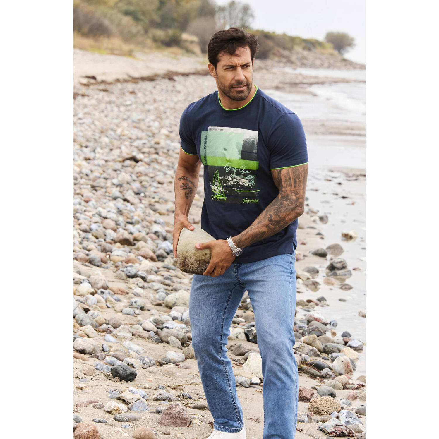 Jan Vanderstorm T-shirt HAKEJAN Plus Size donkerblauw