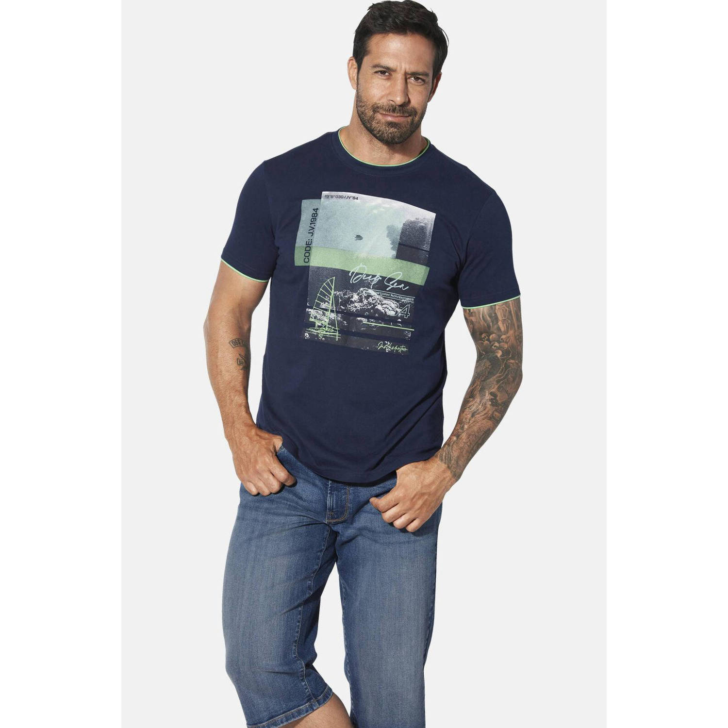 Jan Vanderstorm T-shirt HAKEJAN Plus Size donkerblauw