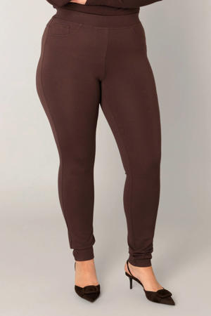 slim high waist broek donkerbruin