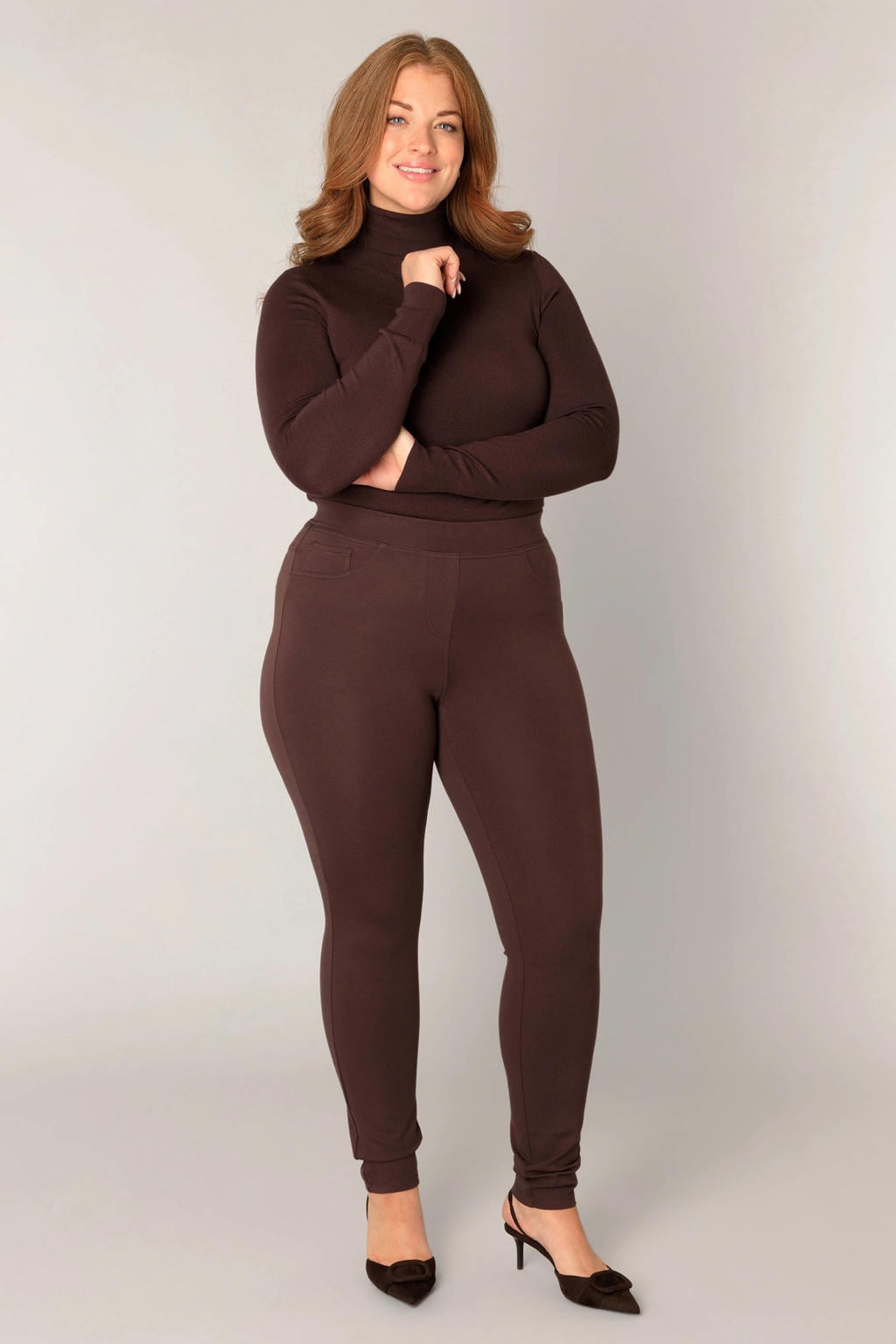 Donkerblauwe dames Base Level Curvy slim high waist broek met elastische tailleband en effen