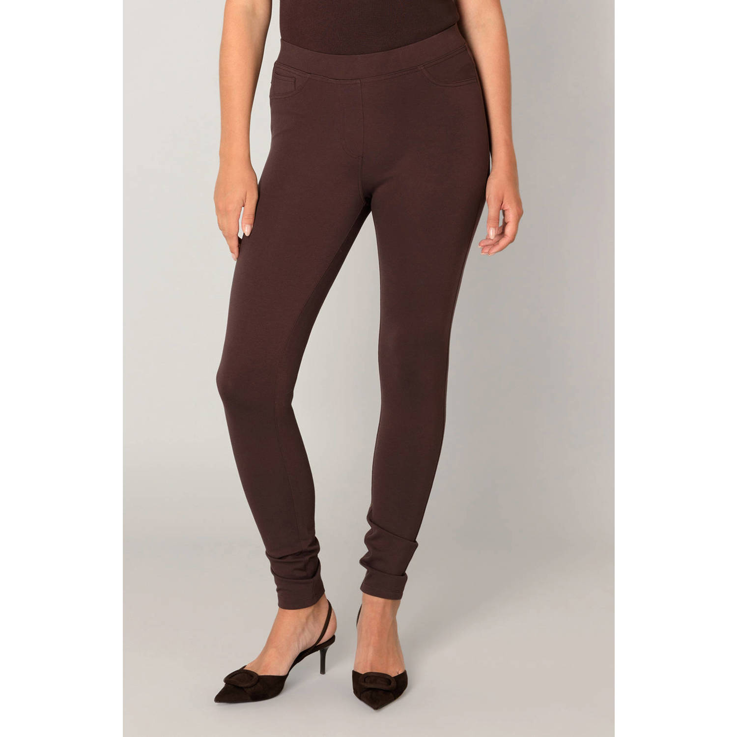Base Level slim regular waist tregging donkerbruin