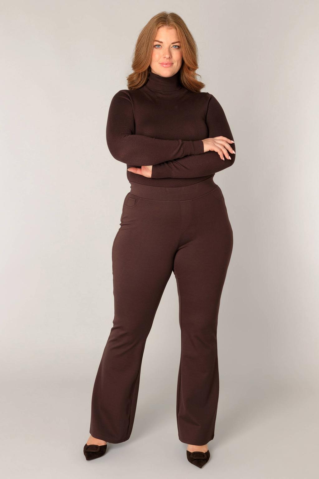 Donkerblauwe dames Base Level Curvy flared regular waist flared broek met elastische tailleband en effen