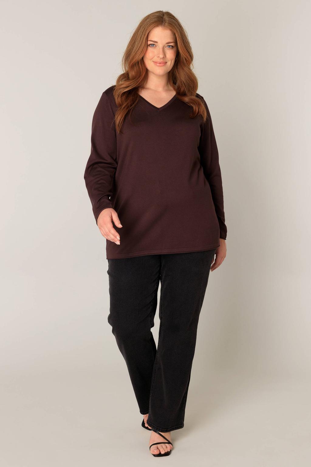 Donkerblauwe dames Base Level Curvy longsleeve met effen, lange mouwen en V-hals