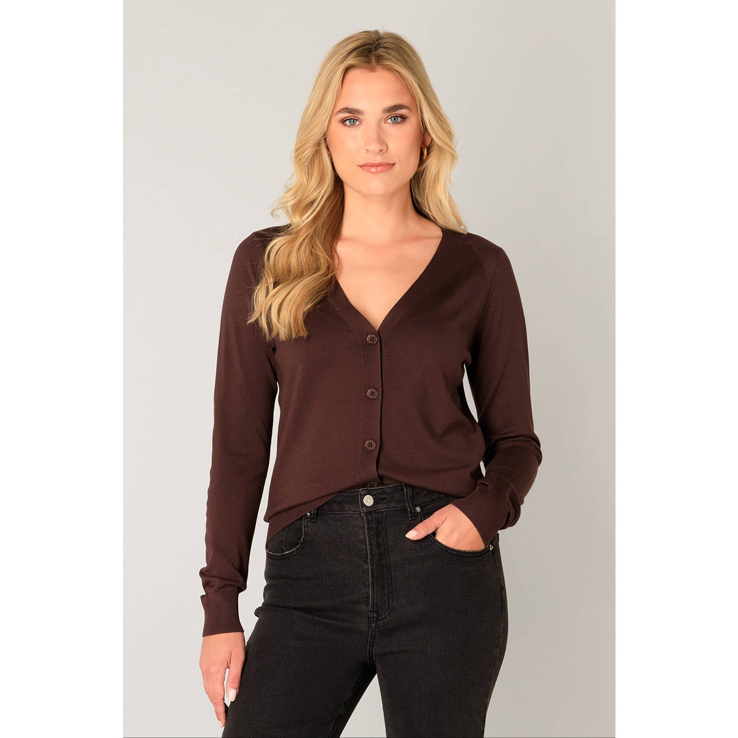 Base Level gebreid vest donkerbruin