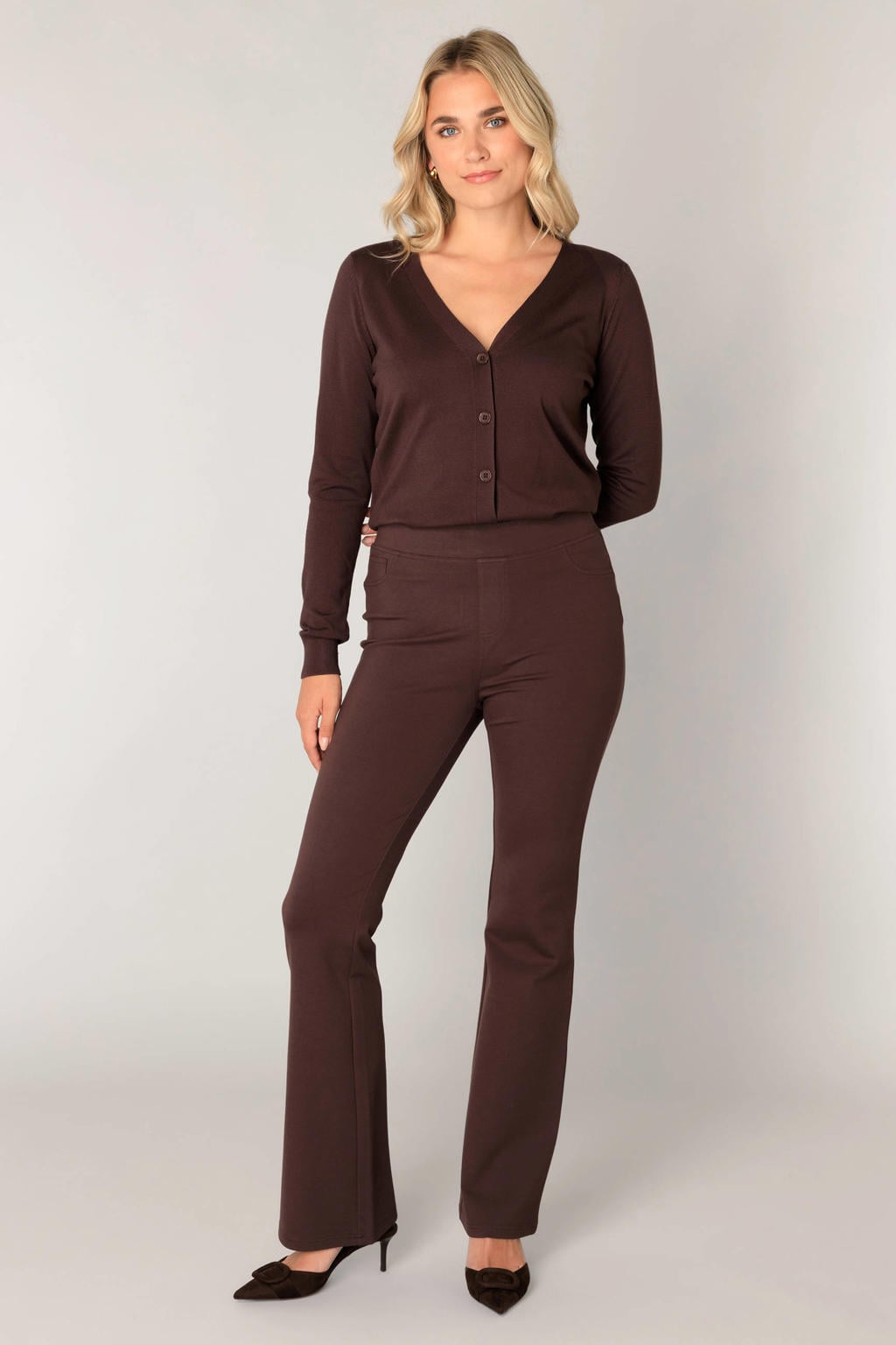 Donkerblauwe dames Base Level jersey flared high waist flared broek met elastische inzet en effen