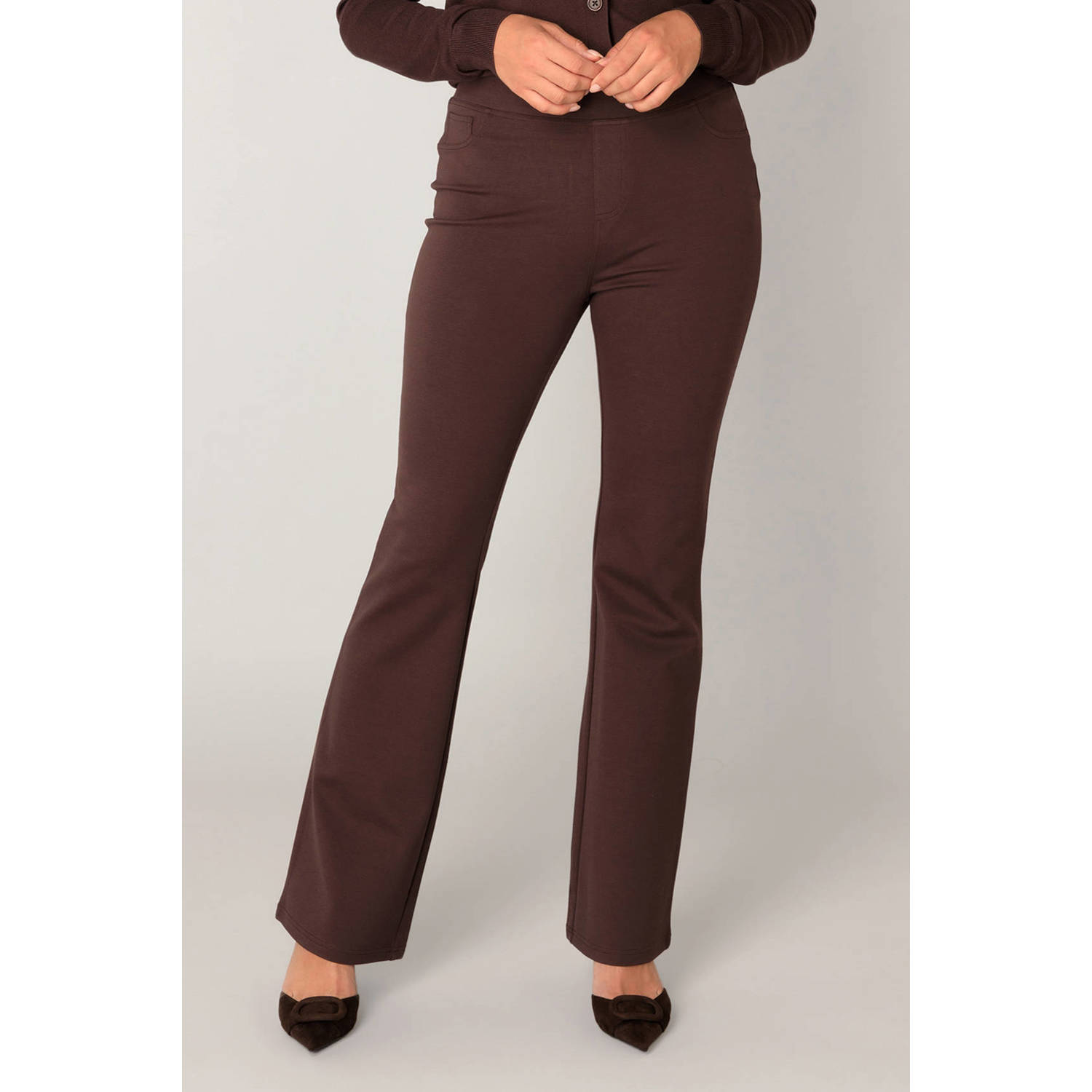 Base Level jersey flared high waist flared broek donkerbruin