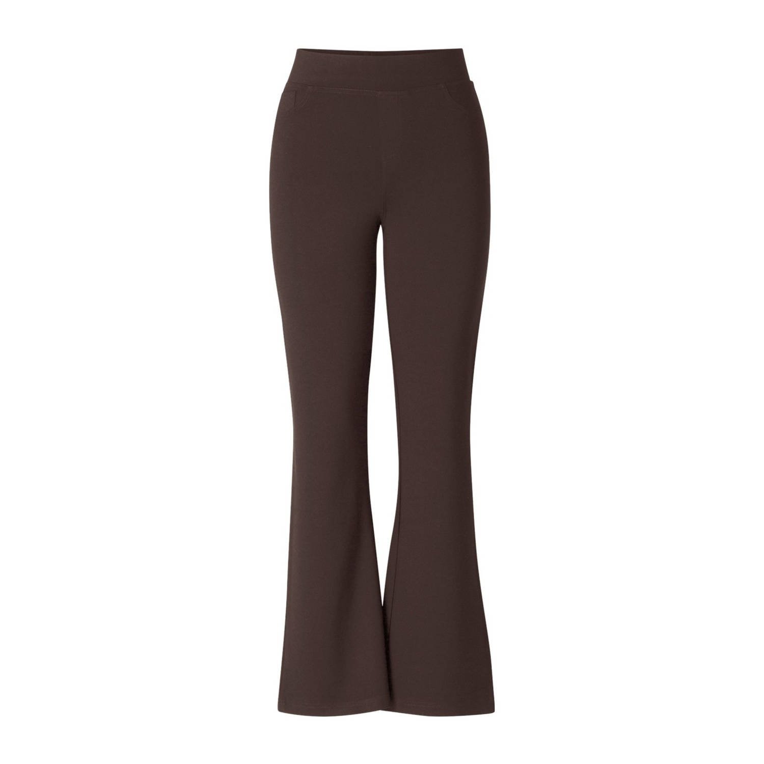 Base Level jersey flared high waist flared broek donkerbruin