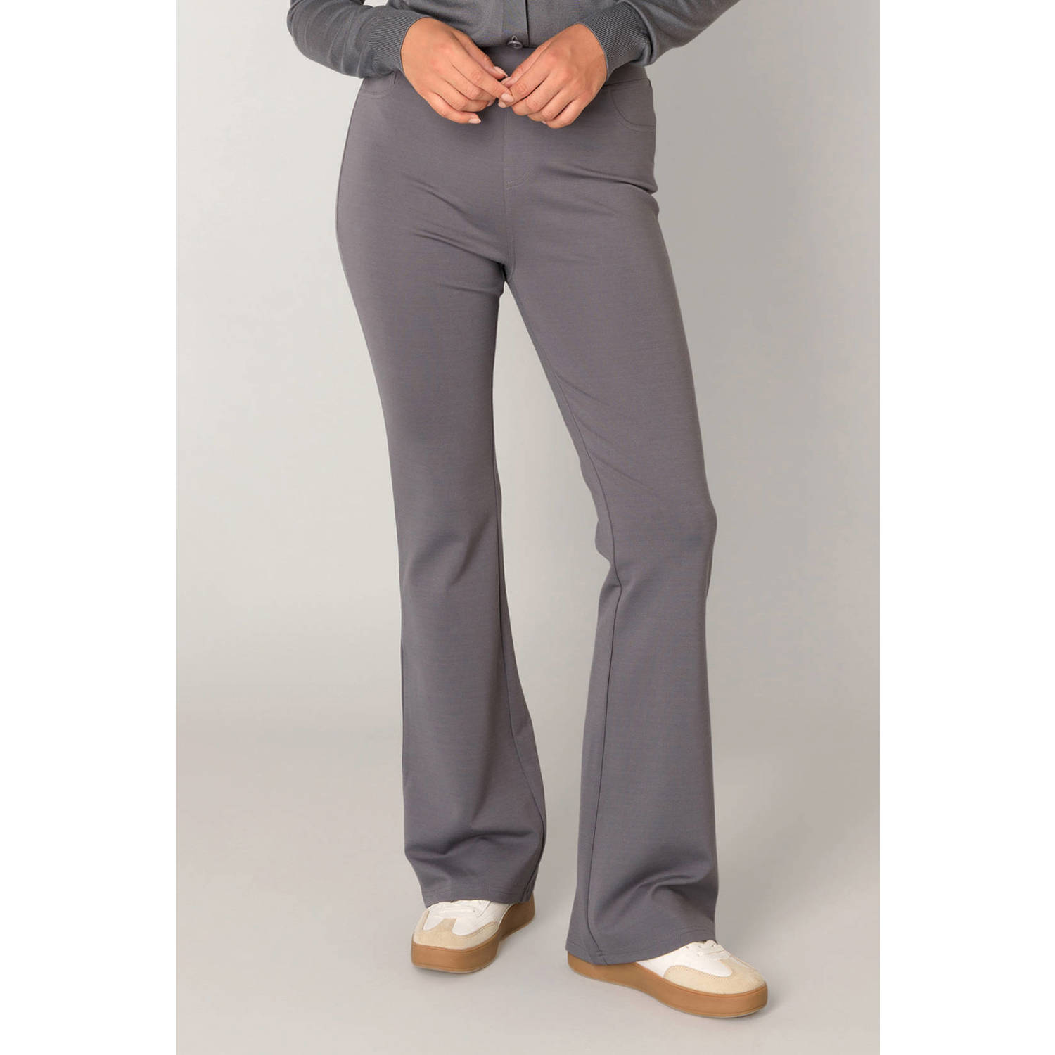 Base Level jersey flared high waist flared broek grijs