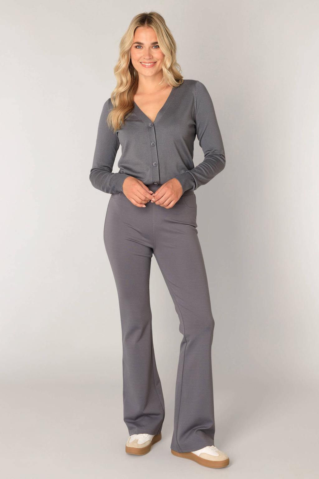 Grijze dames Base Level jersey flared high waist flared broek met elastische inzet en effen