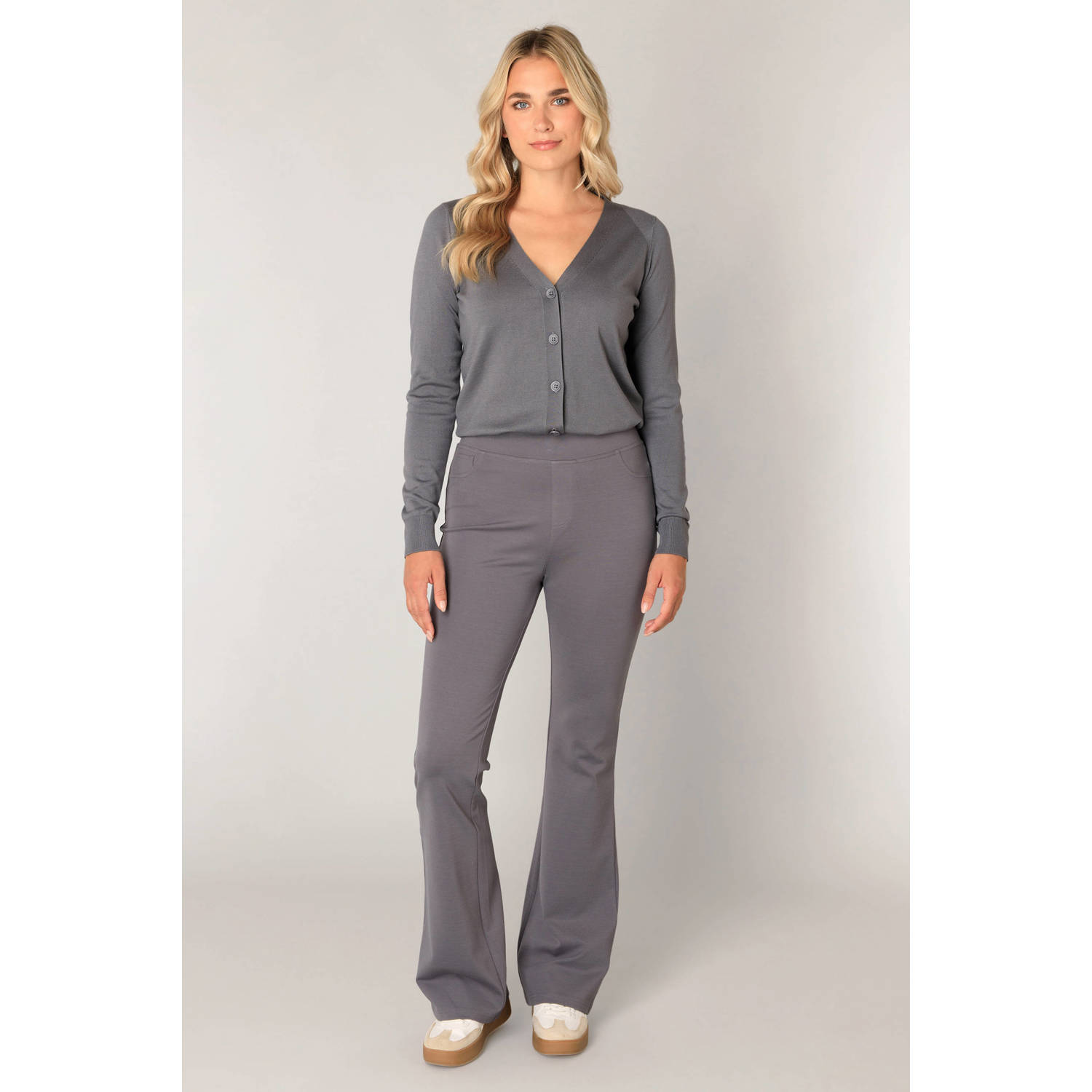 Base Level jersey flared high waist flared broek grijs