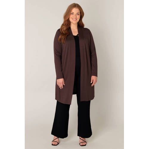 Base Level Curvy lang vest donkerbruin fijn gebreid afbeelding