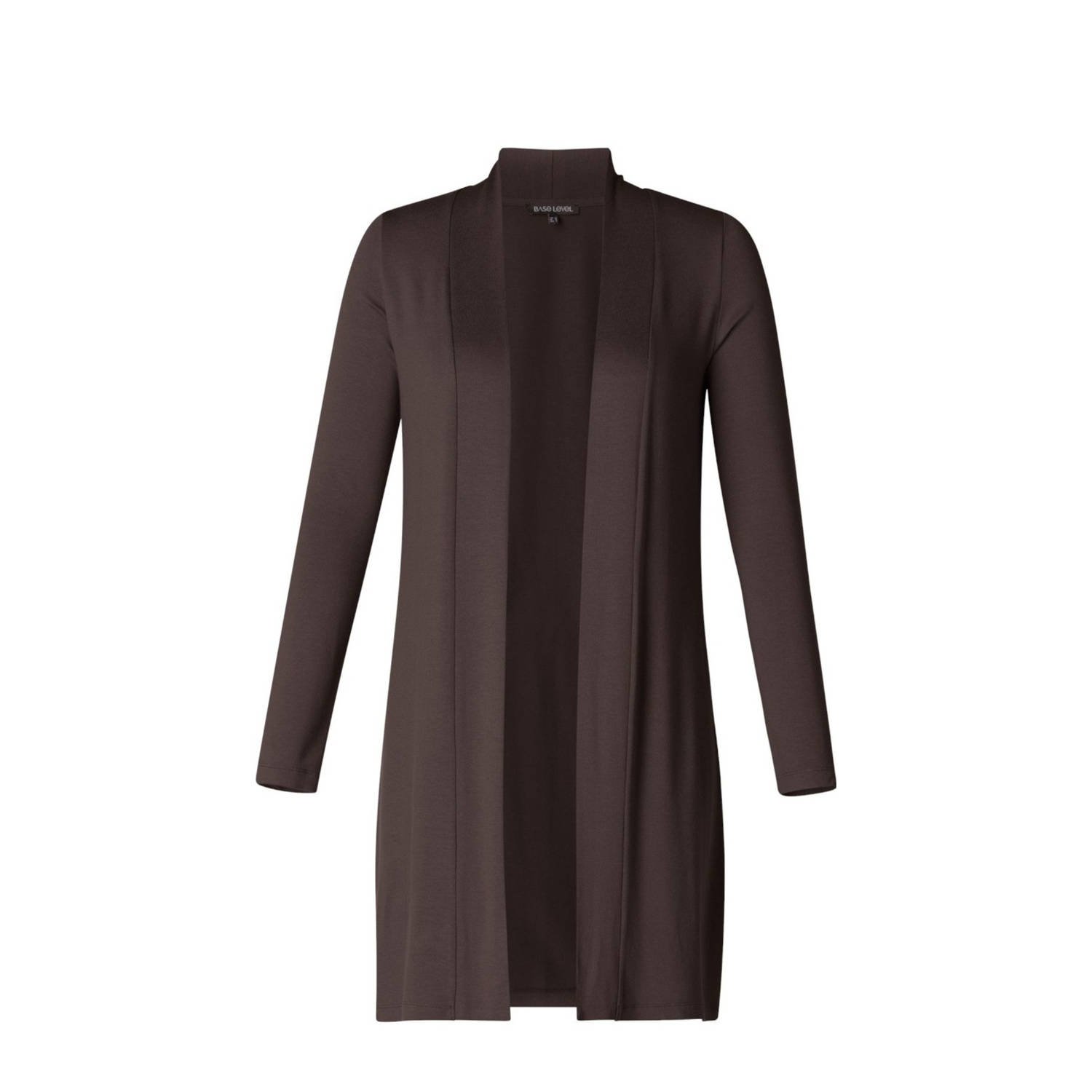 Base Level Curvy lang vest donkerbruin fijn gebreid