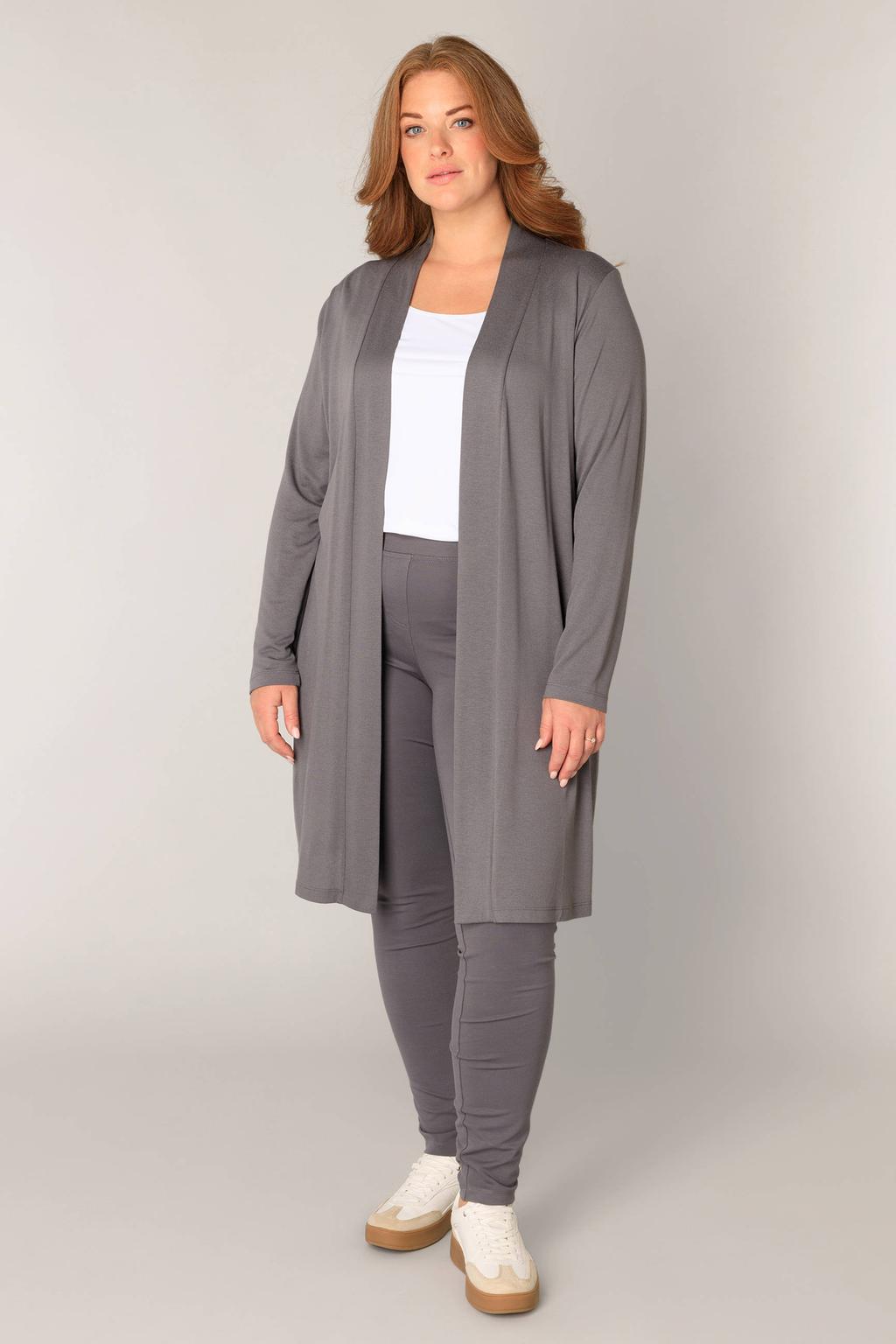 Base Level Curvy lang vest grijs fijn gebreid