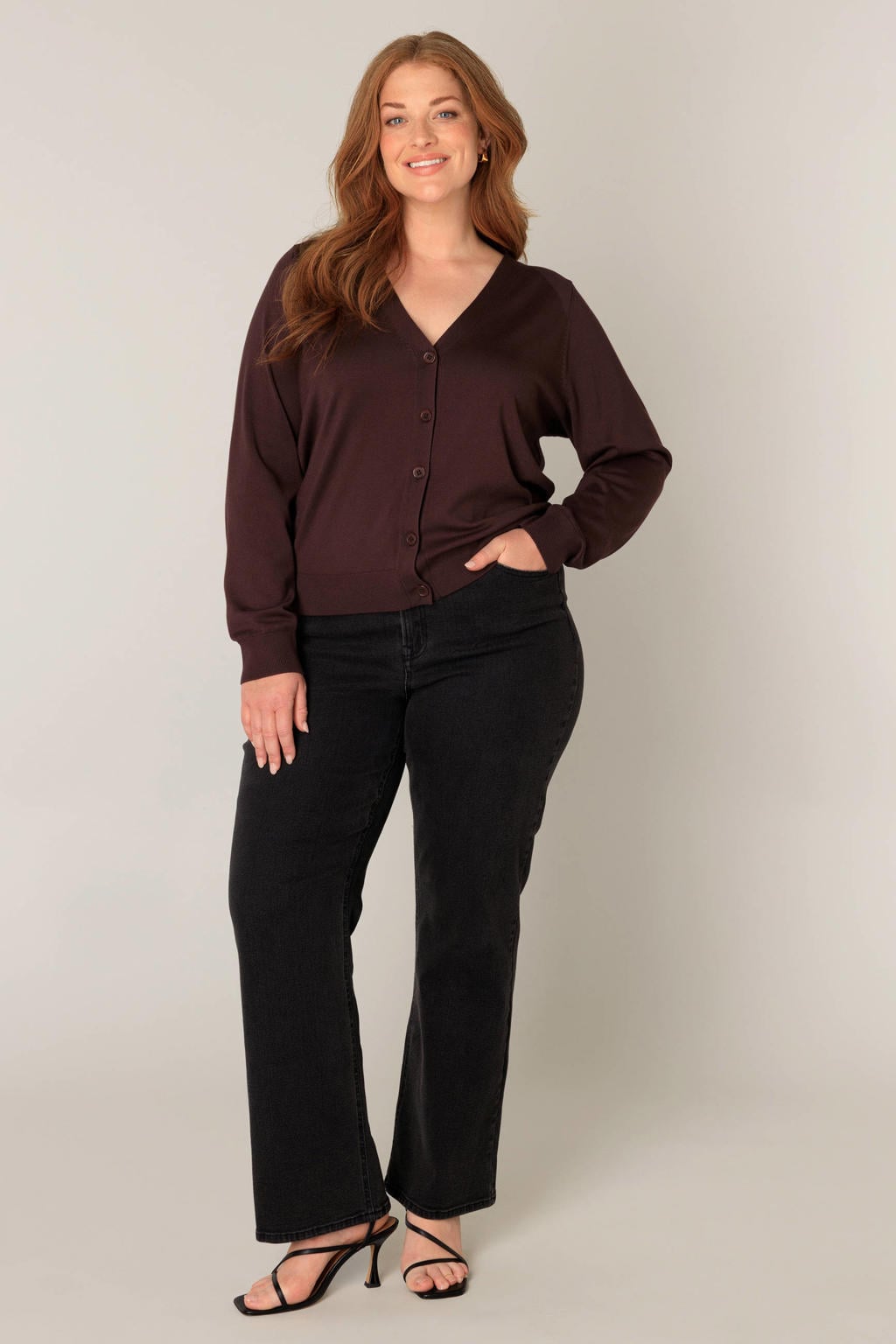 Base Level Curvy cardigan donkerbruin