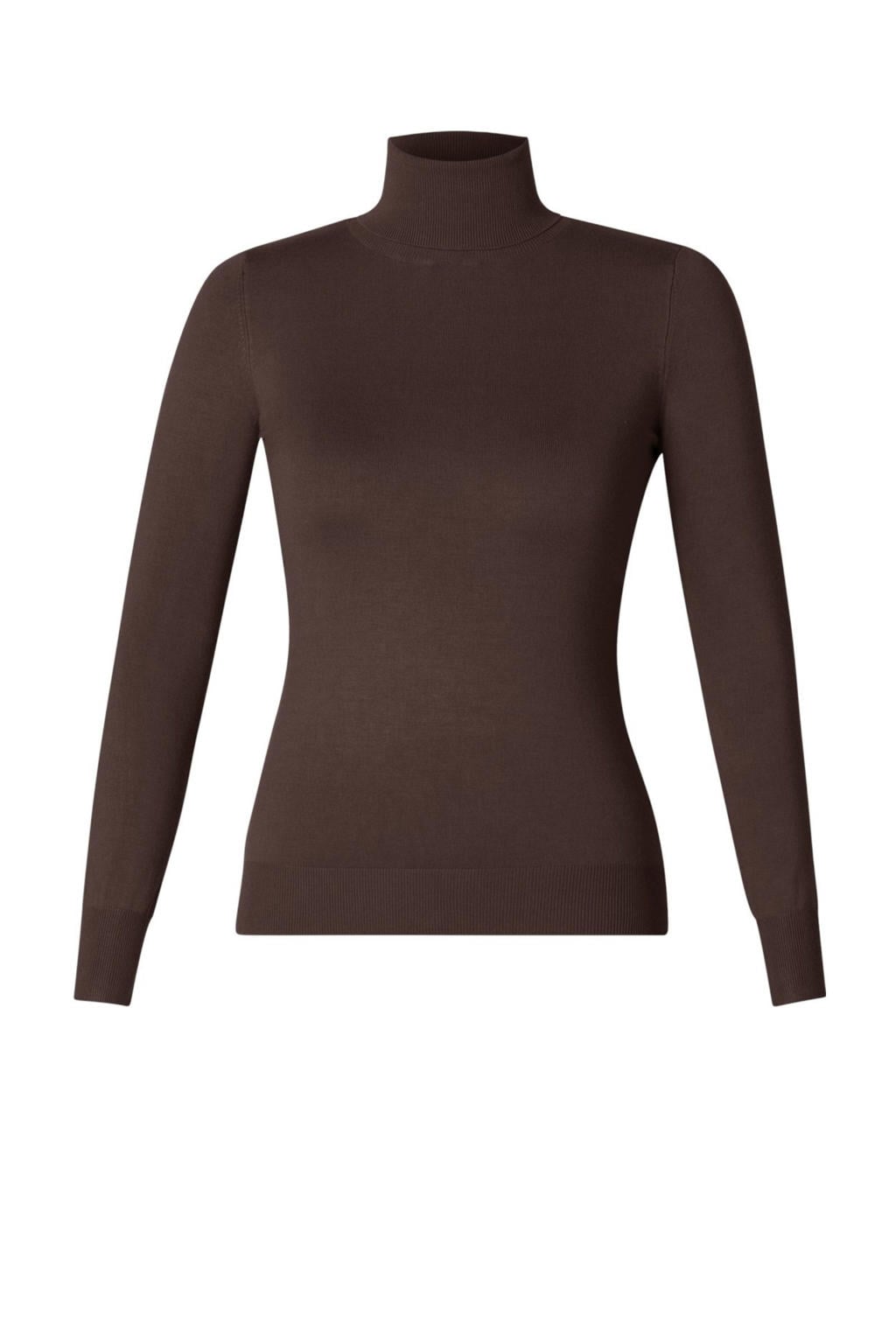 Bruine dames Base Level Curvy Plus Size top met effen, lange mouwen en col