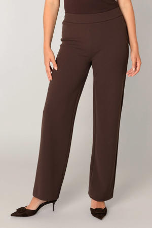 wide leg high waist broek donkerbruin