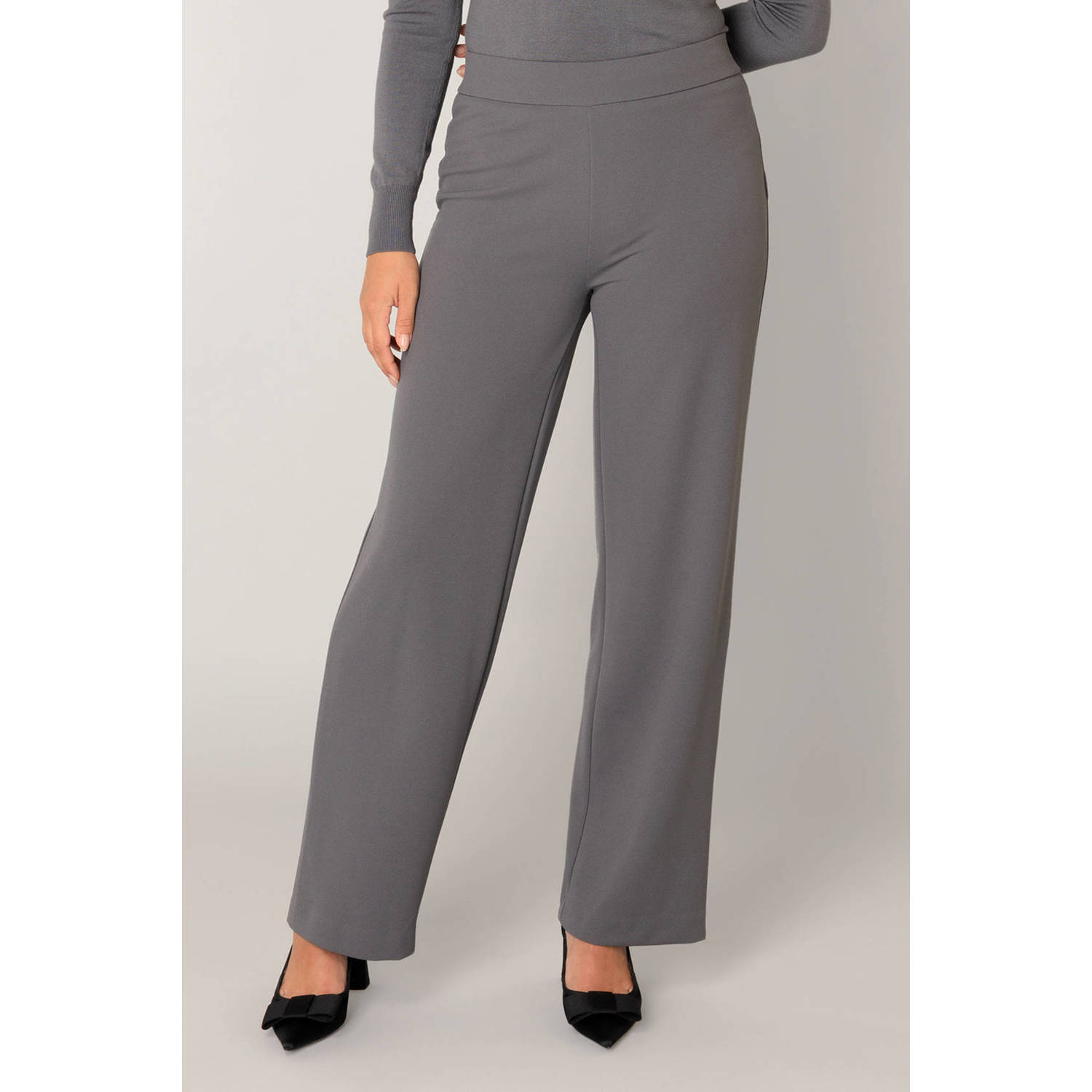 Base Level wide leg high waist broek grijs