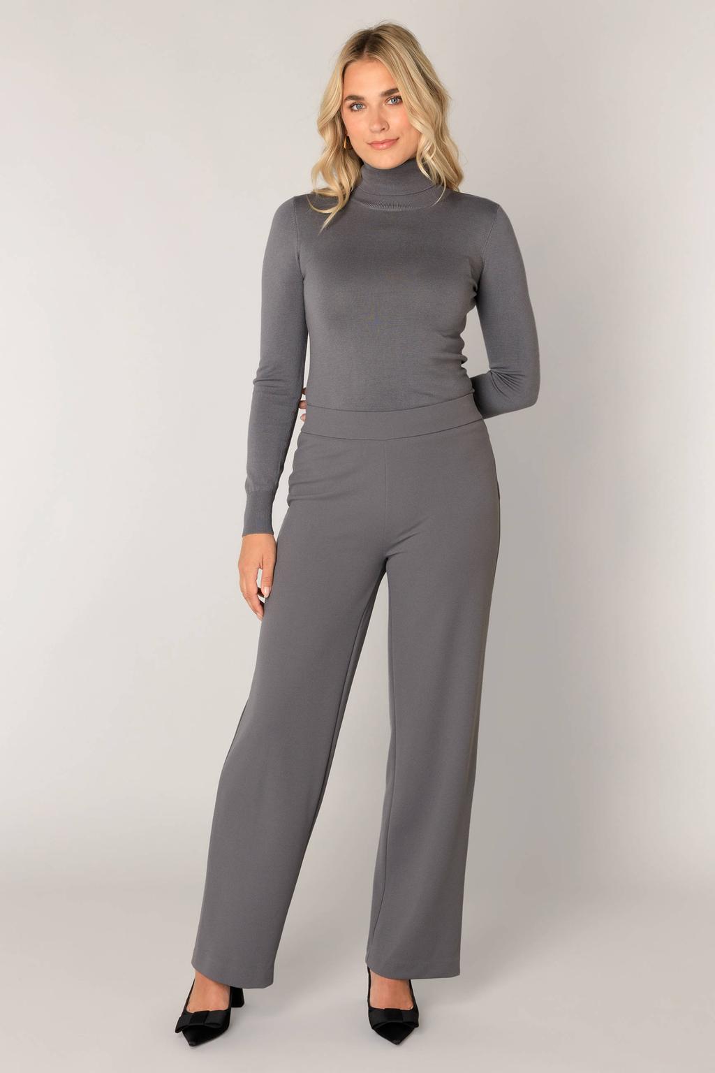 Grijze dames Base Level wide leg high waist broek met effen