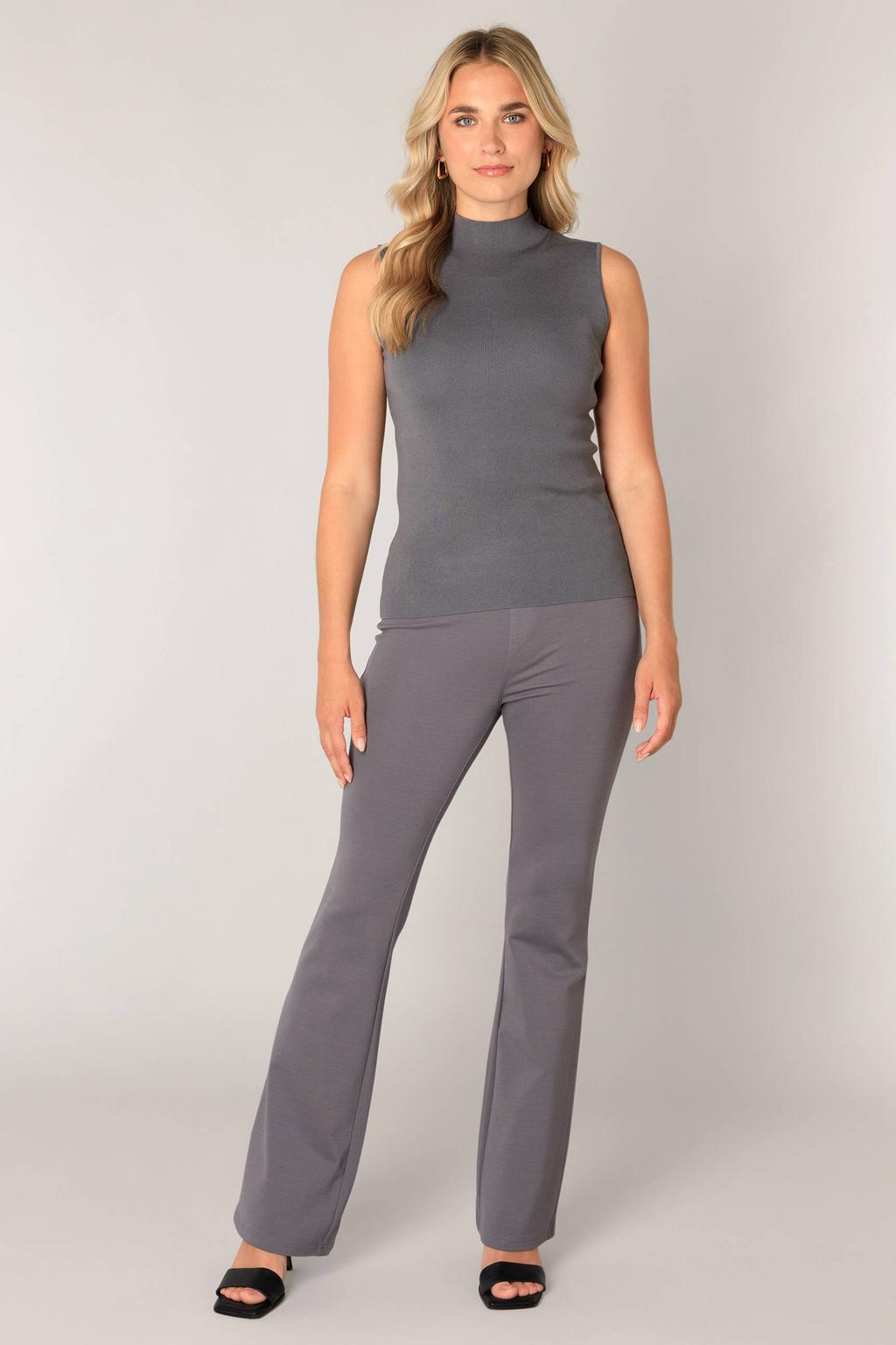 Grijze dames Base Level top rib gebreid met effen, lange mouwen en col