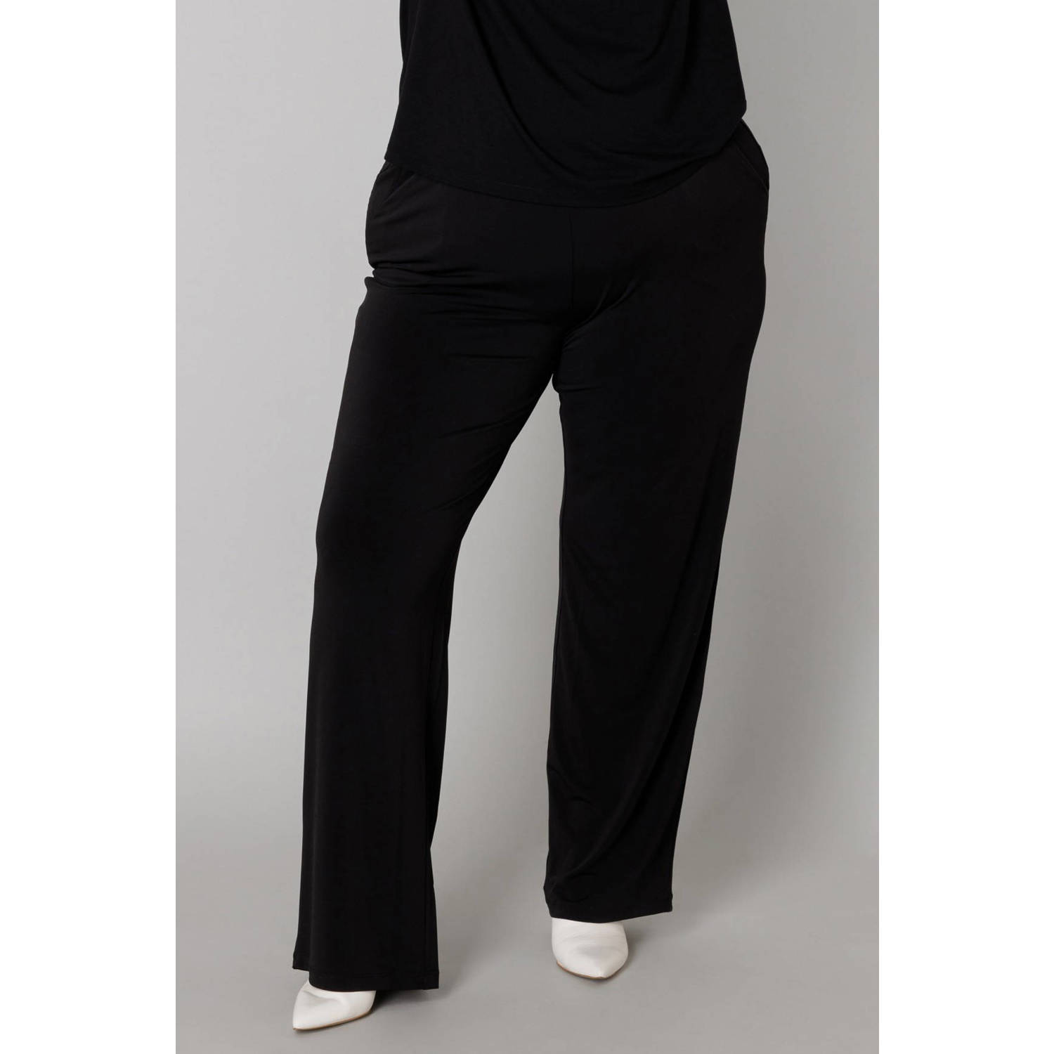 Colletta slim regular waist broek zwart